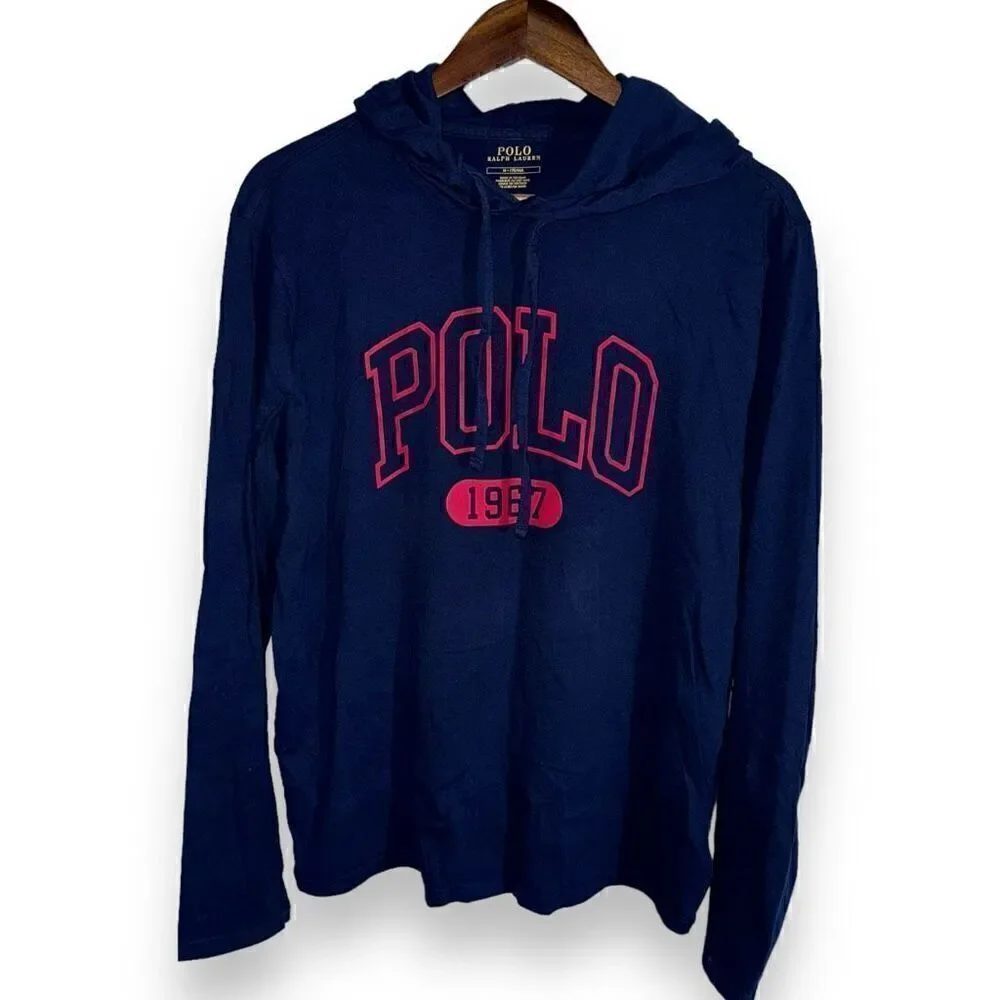 Navy Polo Ralph Lauren Graphic Pullover Hoodie Size M